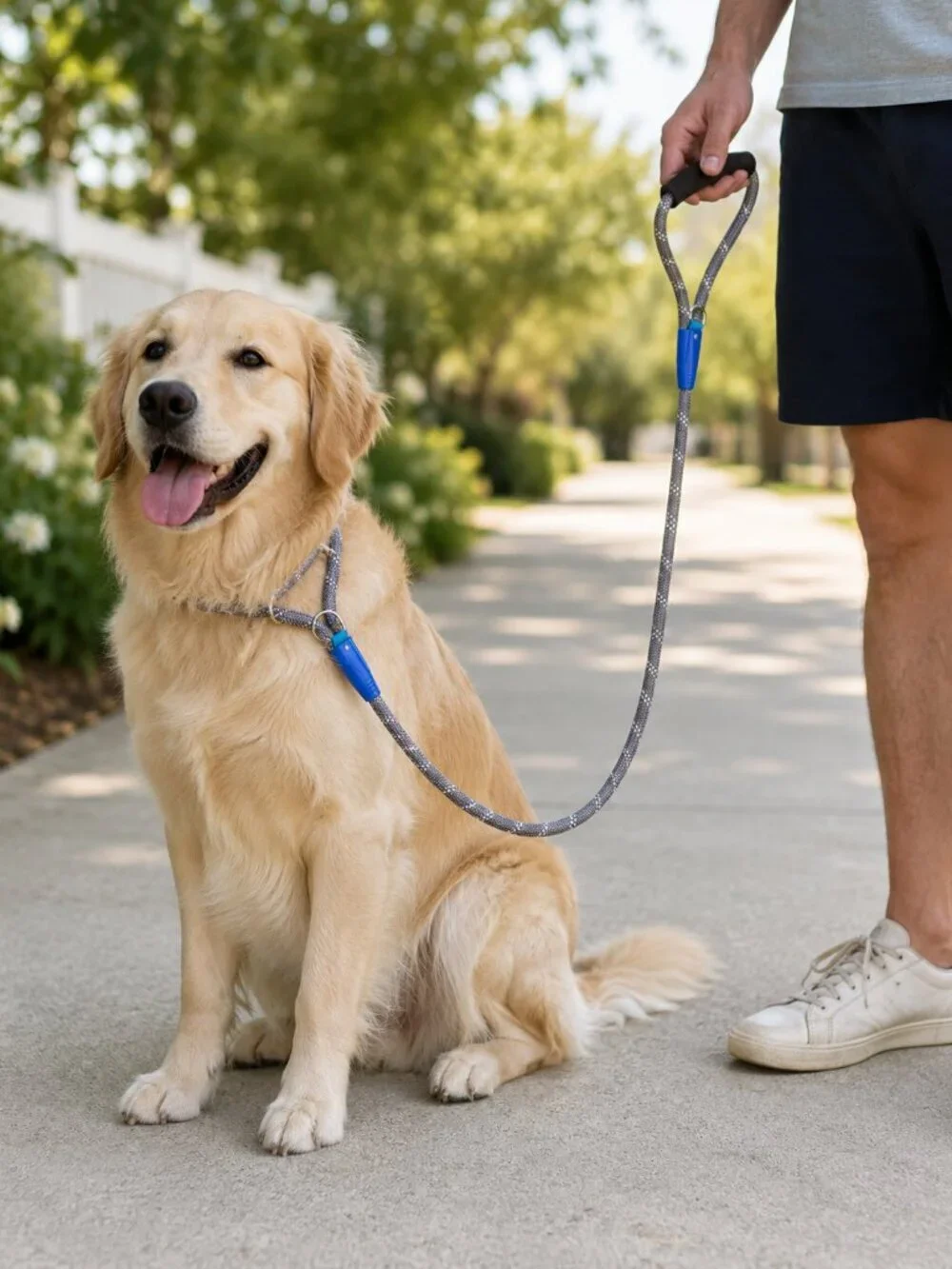Reflective Rope Dog Leash w/ Padded Handle & Metal Clip - Gray Blue - 70